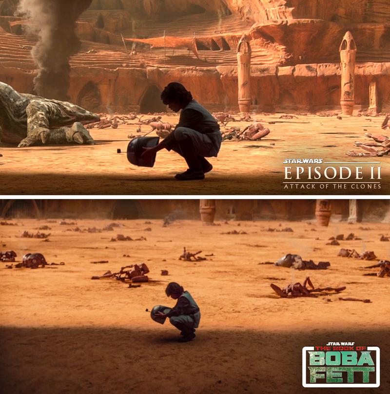 Comparison shots of The Book of Boba Fett and Attack of the Clones